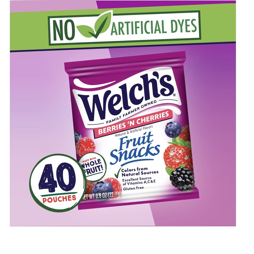 Welch's Fruit Snacks, Berries N Cherries, 0.8 oz, 40 Count