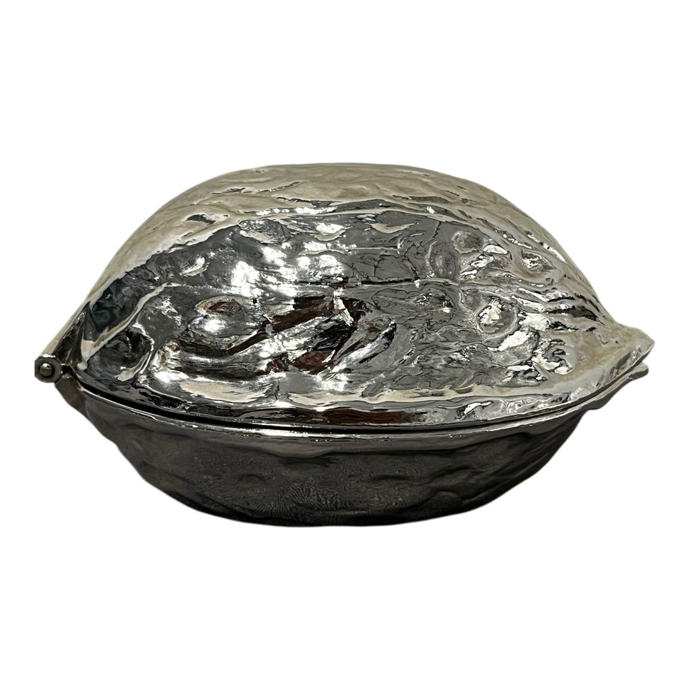 Vintage Novelty Silver-Plated Walnut Nutcracker Dish