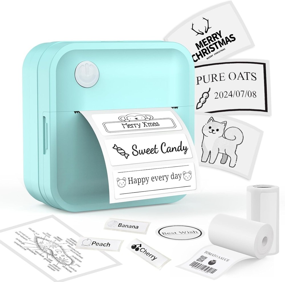 Label Maker Machine with Tape - Inkless Mini Bluetooth Label Printer with Multip