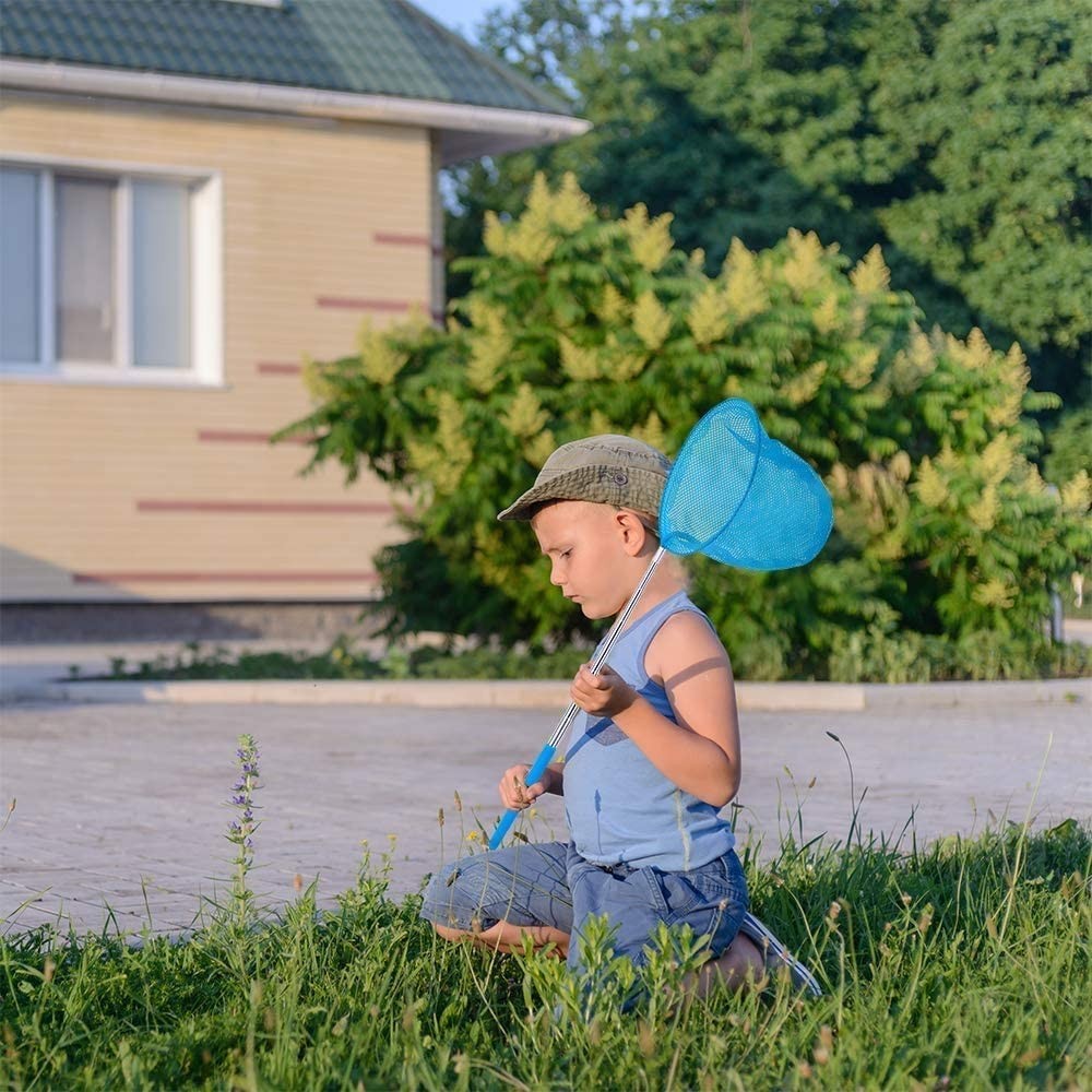 27" Kids Extendable Fishing Net Butterfly Bug Catcher Telescopic Handle Blue