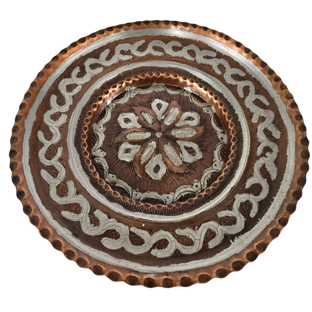 Boho Copper Silver Overlay Decorative Plate Wall Art Greece Mid 20th C.