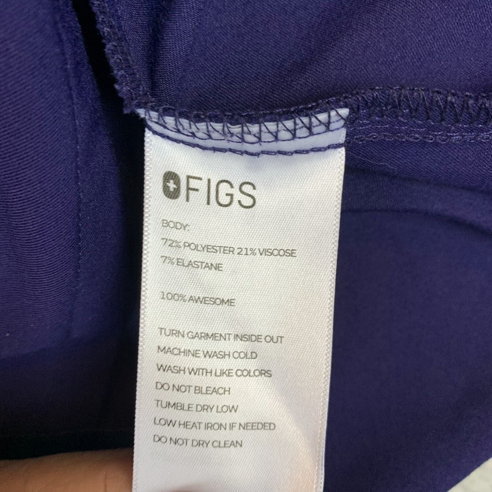 FIGS Scrub Top Womens Large Blue Polyester Stretch Short Sleeve V-Neck Pullover