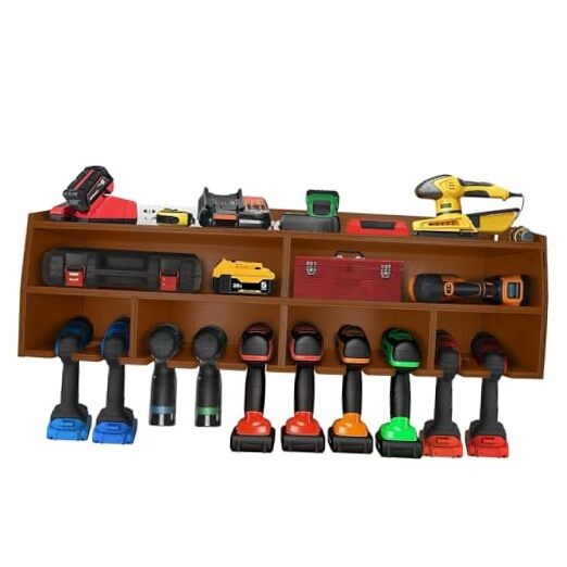 Cordless Drill Organizer – wall mount power tool storage rack, 10 hanging