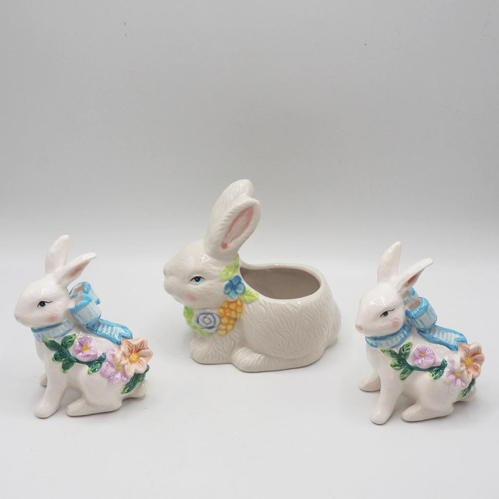 Ceramic Easter Bunny Rabbit Planter Vase Set of 3