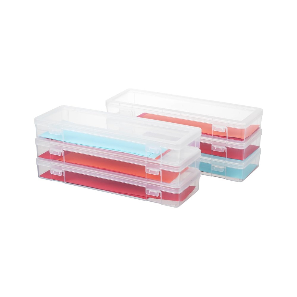 novelinks Stackable Plastic Clear Storage Box Large, 6 Pack Large -Clear