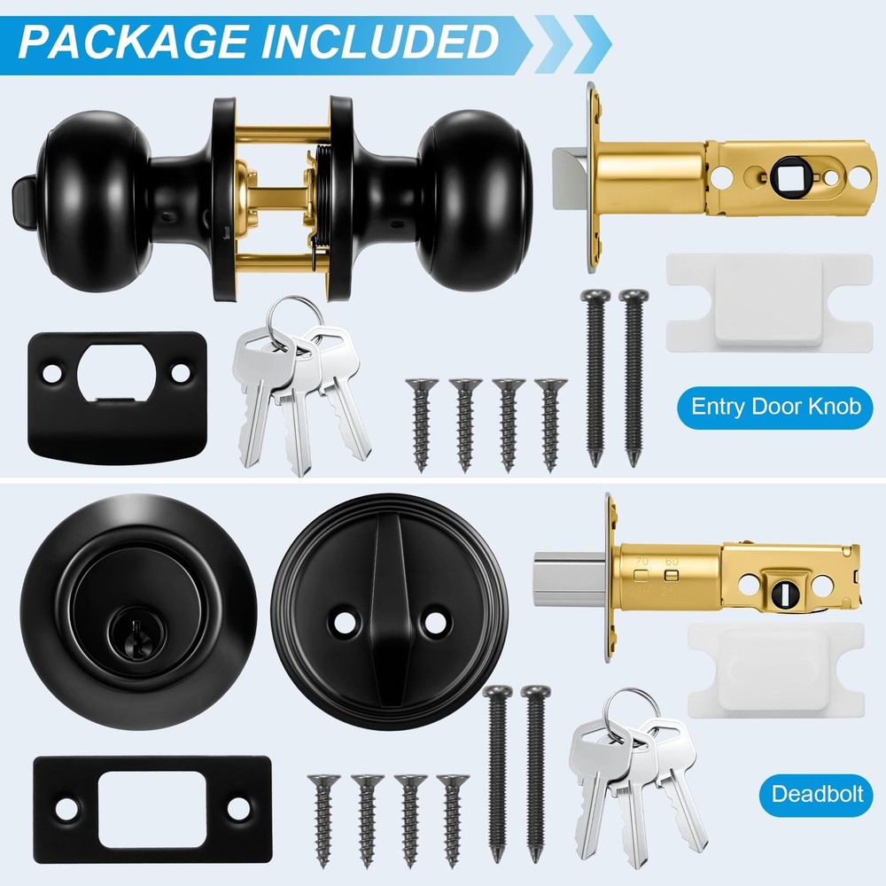 Plustool 2 Pack Front Door Lock Set Matte Black,Exterior Black