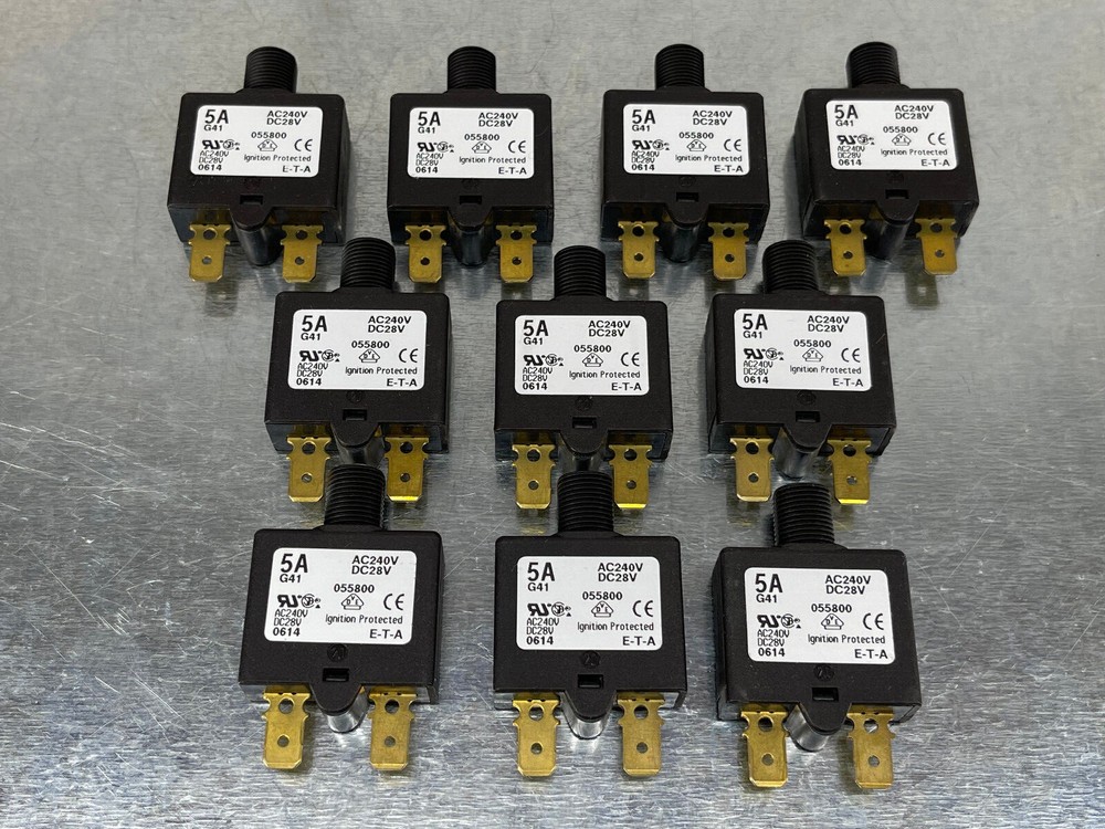 (10) ETA 5A Circuit Breakers 1658 Type Push to Reset 5 AMP Thermal Overcurrent