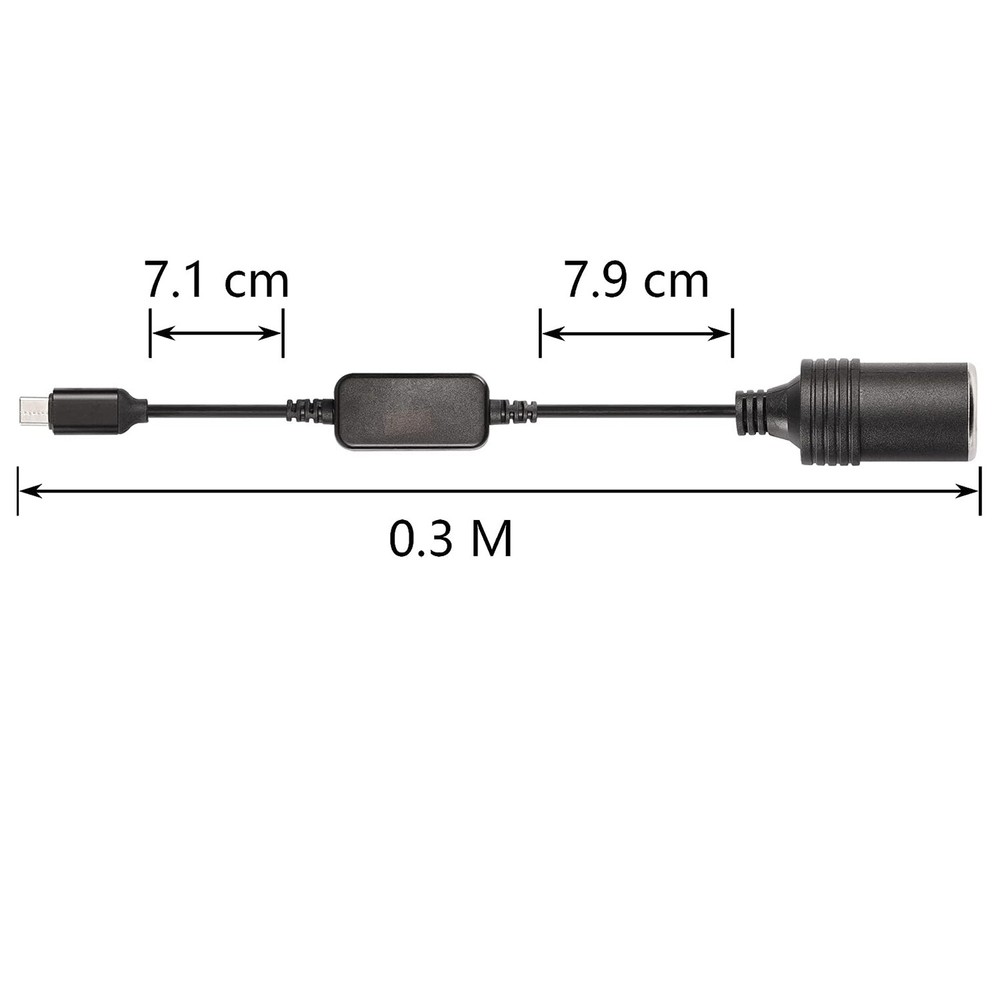 Cigarette Lighter Socket Adapter Power Cable for Dash Cam GPS USB C Male to 12V