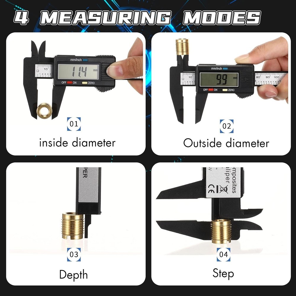 Compact LCD Digital Calipers - Plastic Design with Safety Features & Batteries