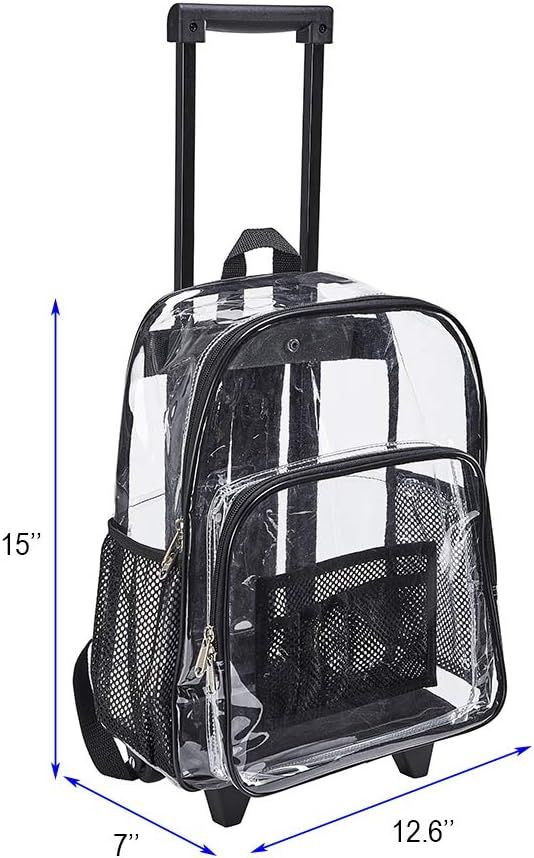 Clearworld Rolling Clear Backpack, Heavy Duty Cold-Resistant Security Black