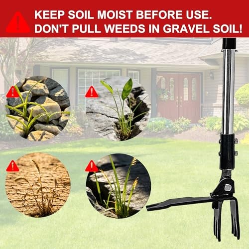 Weed Puller Tool, Stand Up Weed Puller with Stainless Steel 6 Claw Extra Large