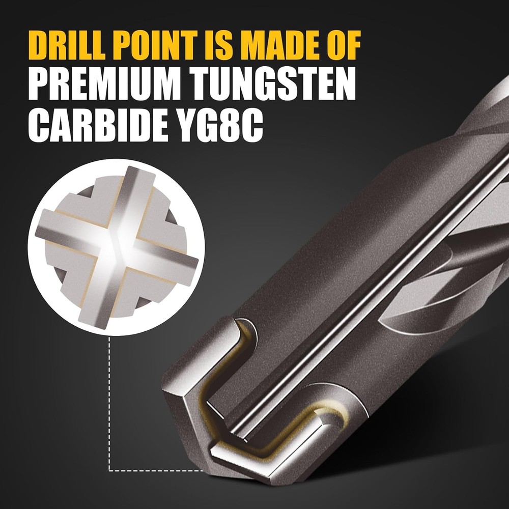 1/2x12 SDS-Plus Rotary Hammer Drill Bit, Carbide Tip 4-Cutter 1/2x12"(2pcs)