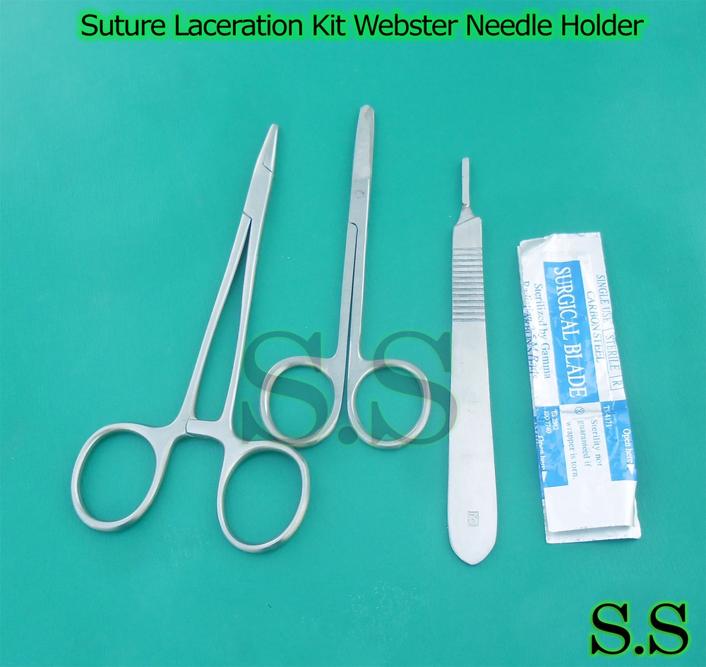 3 PCS Suture Laceration Kit Webster Needle Holder + Scalpel Handle + Blade #12