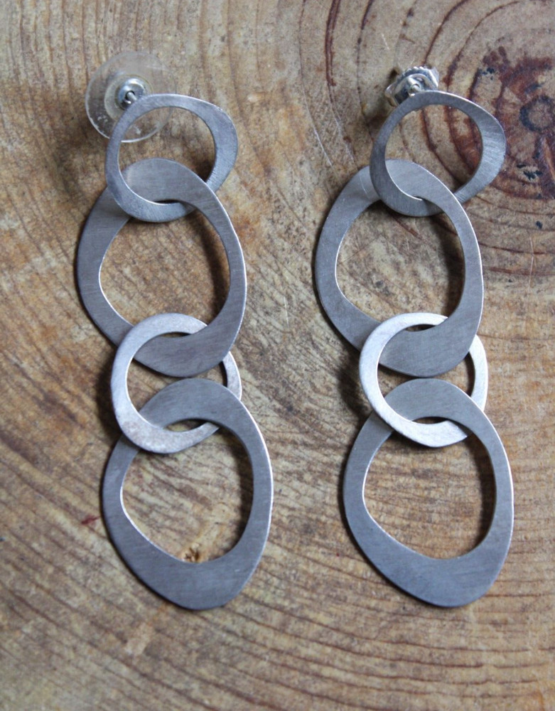 Brushed Sterling Silver .925 Link dangle Earrings by Tezer