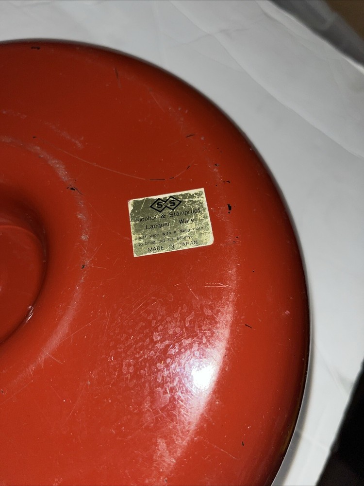 MCM SS Lacquer Ware Nutcracker Dish Bowl Red Vintage Japan