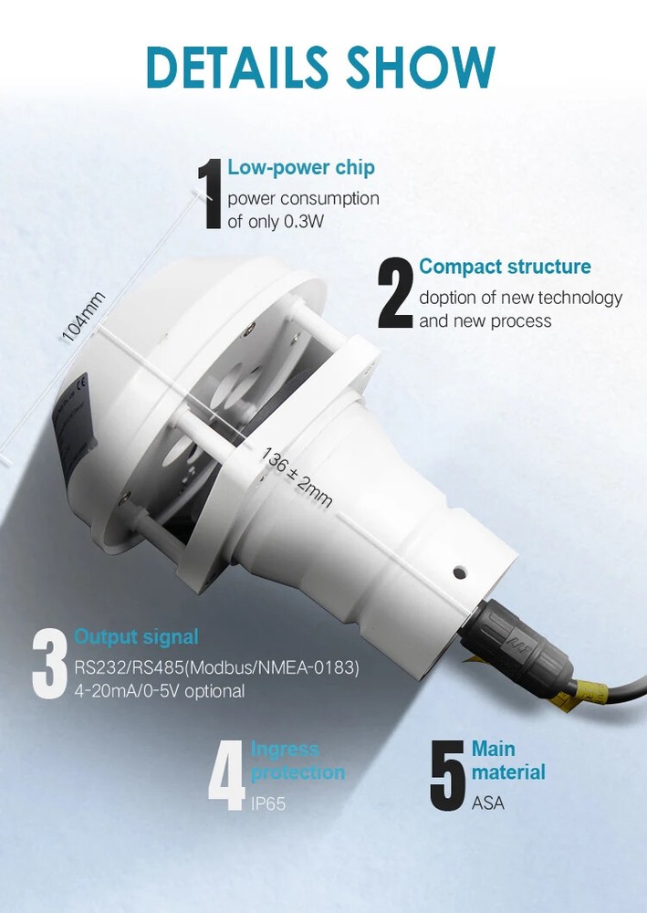 Ultrasonic Wind Speed Direction Sensor Anemometer for Marine Offshore Ships