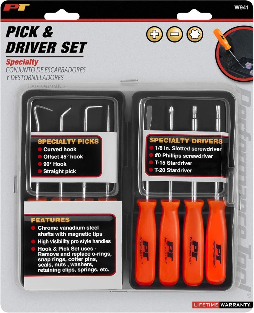 8-Piece Specialty Pick/Driver Set, Precision Pick & Hook Set with Scraper