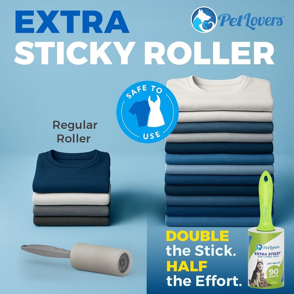 Manual Lint Rollers 5 Pack - Extra Sticky Sheets for Pet Owners, 450 Total