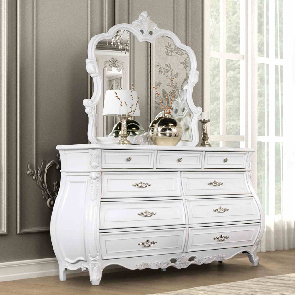 Traditional Style Eastern King Size 6pc Bed Set Wing Back Headboard White AndTan