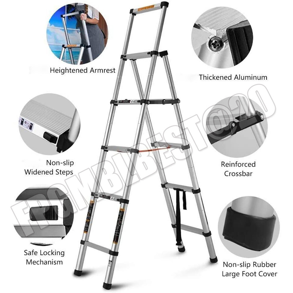 Heavy Duty Aluminum Foldable Telescoping Ladder Extension Multi-Purpose Folding