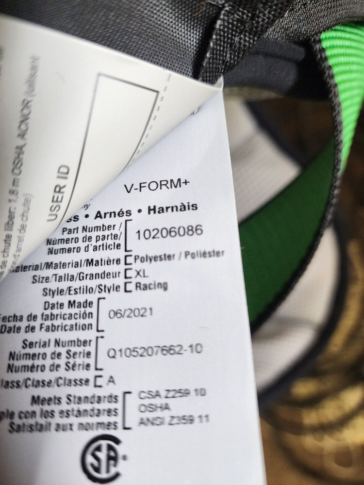 MSA, V-Form + Safety Harness, Fall Protection, X-LARGE 10206086
