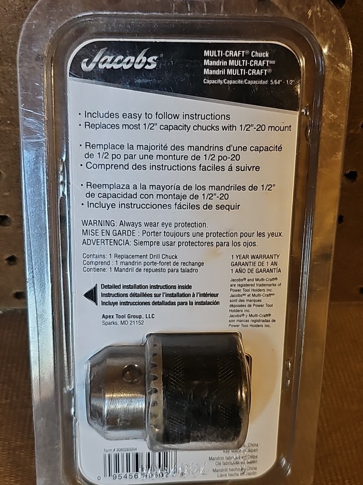 Jacobs 30598 Multi-craft 3-flat Plain Bearing Shank Drill Chuck