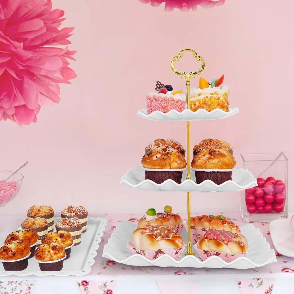 5 Pcs Dessert Table Display Set - 2 Pcs 3-Tier Dessert Display Stands & 3 Pcs Se