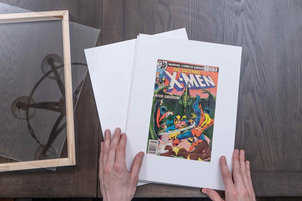 Black Comic Book Frame W/ Black Mat For 4 Current Era Comics in a 2x2 Grid