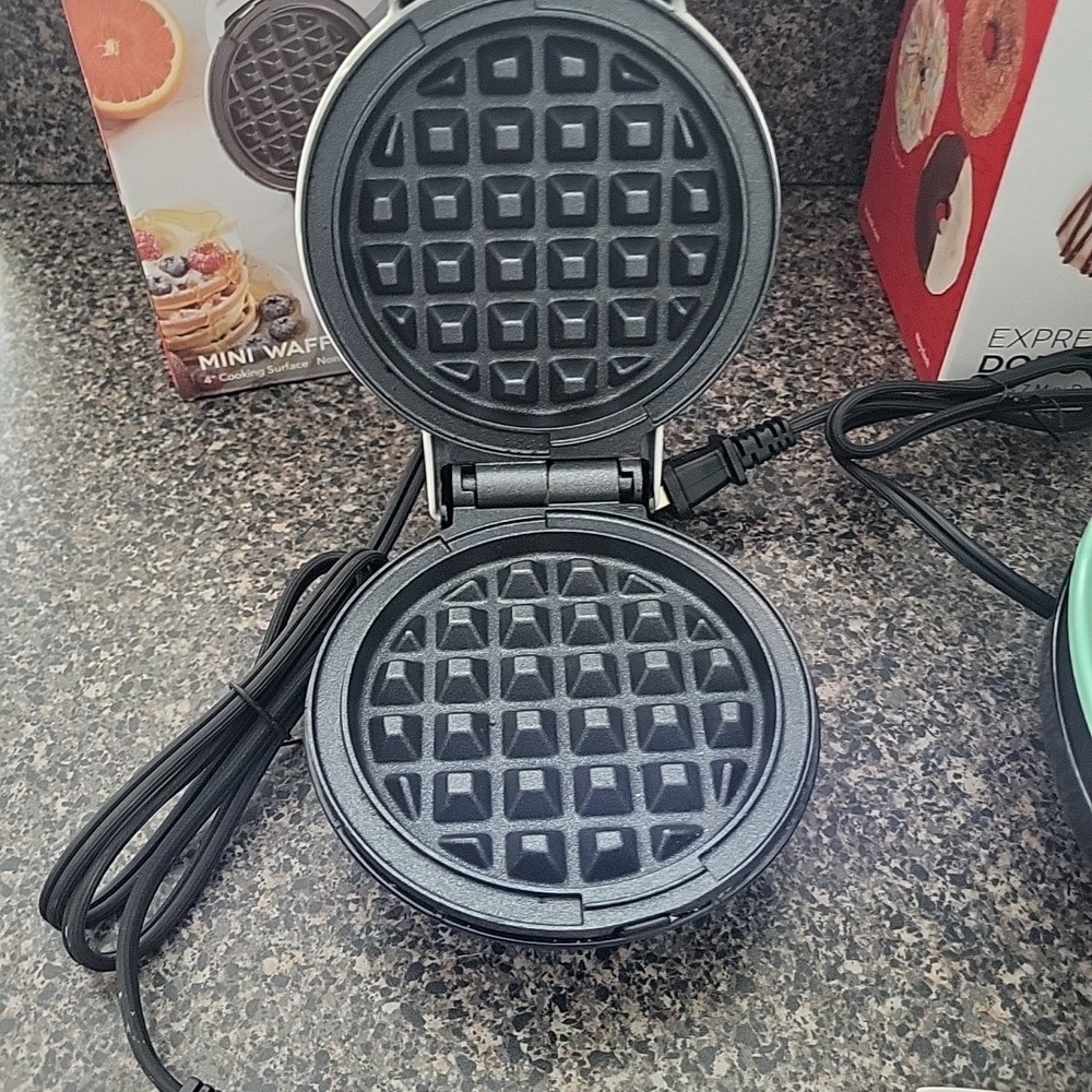 Bundle! DASH Express Mini Donut Maker AND Mini Waffle Maker Nonstick Press Type