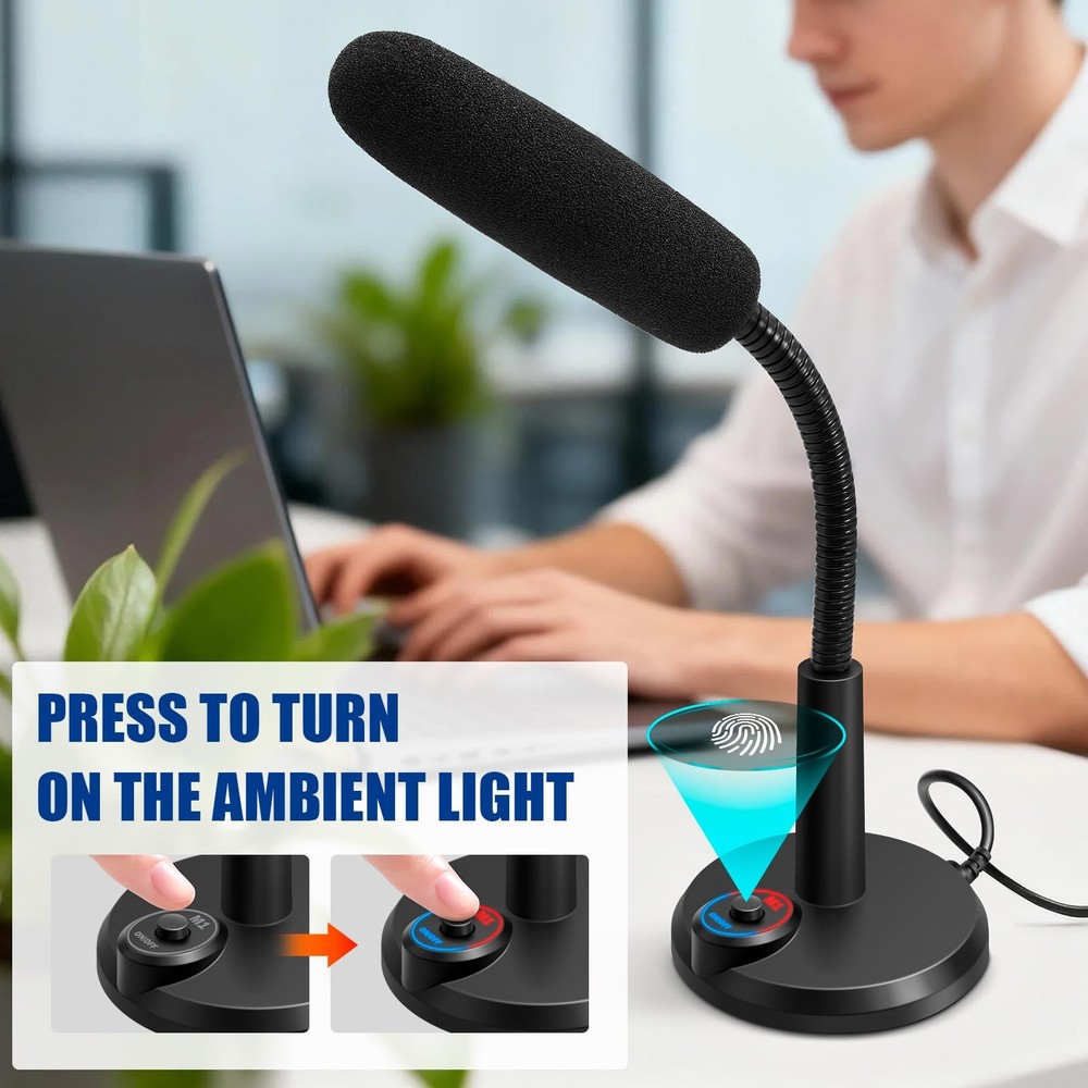 USB Computer Microphone RGB Breathing Light 1.5m Cable Plug Play Desktop