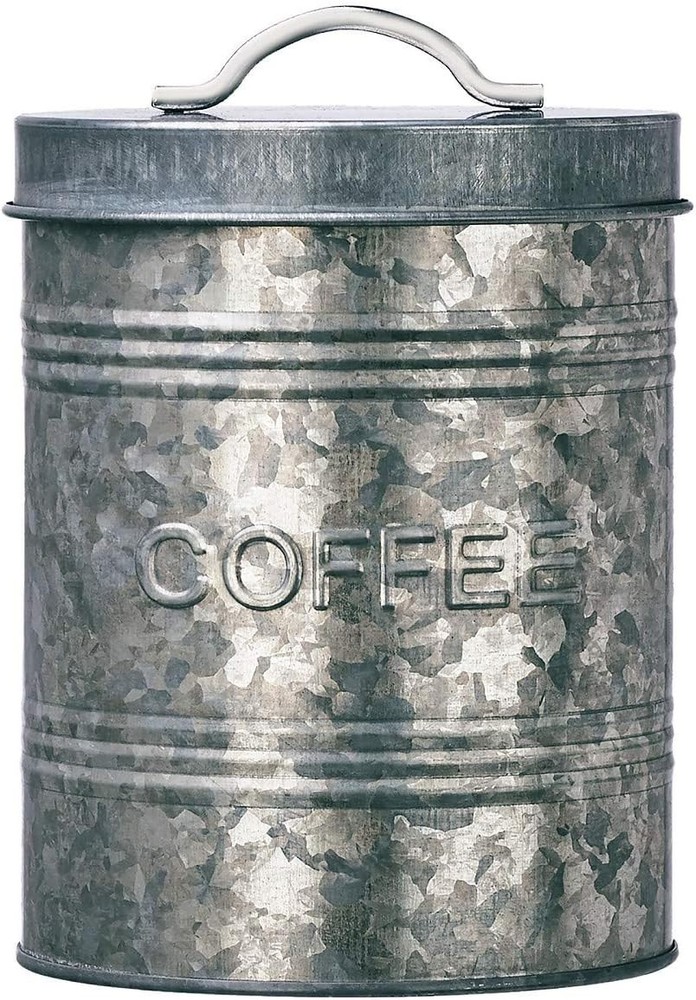 Rustic Kitchen Coffee Metal Canister | Galvanized Metal Storage Container wit...