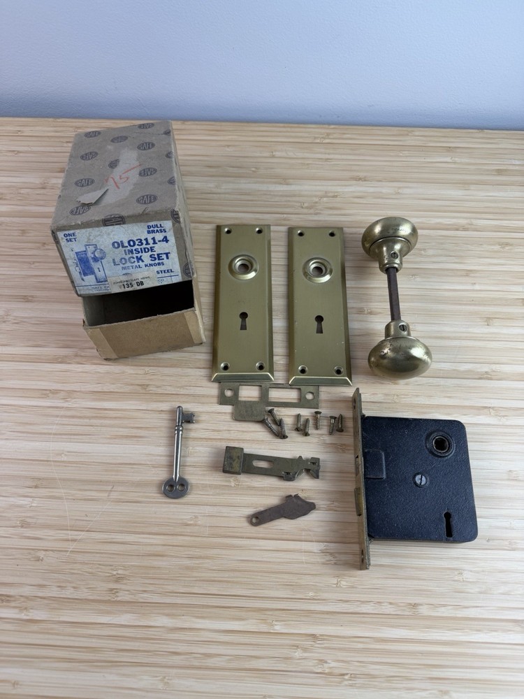 Vtg Brass Inside Lock Set OL0311-4 W/ Box Hardware Complete