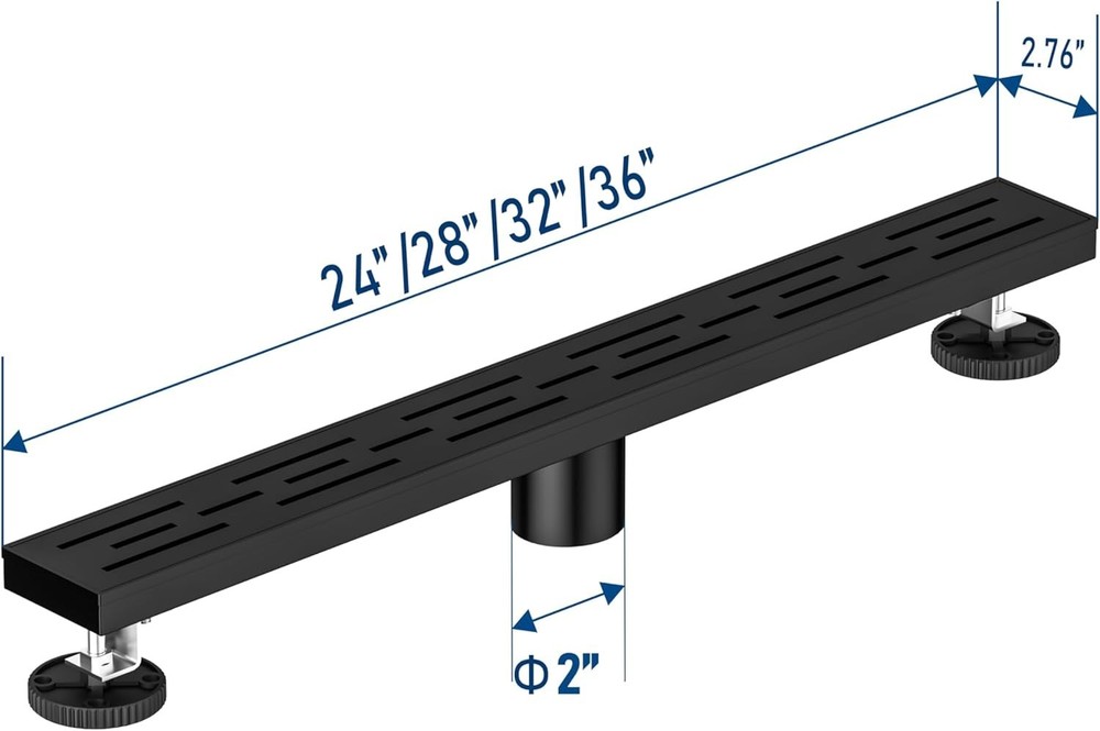 Neodrain 24 in Matte Black Linear Shower Drain, Brick Pattern Gate Rectangular