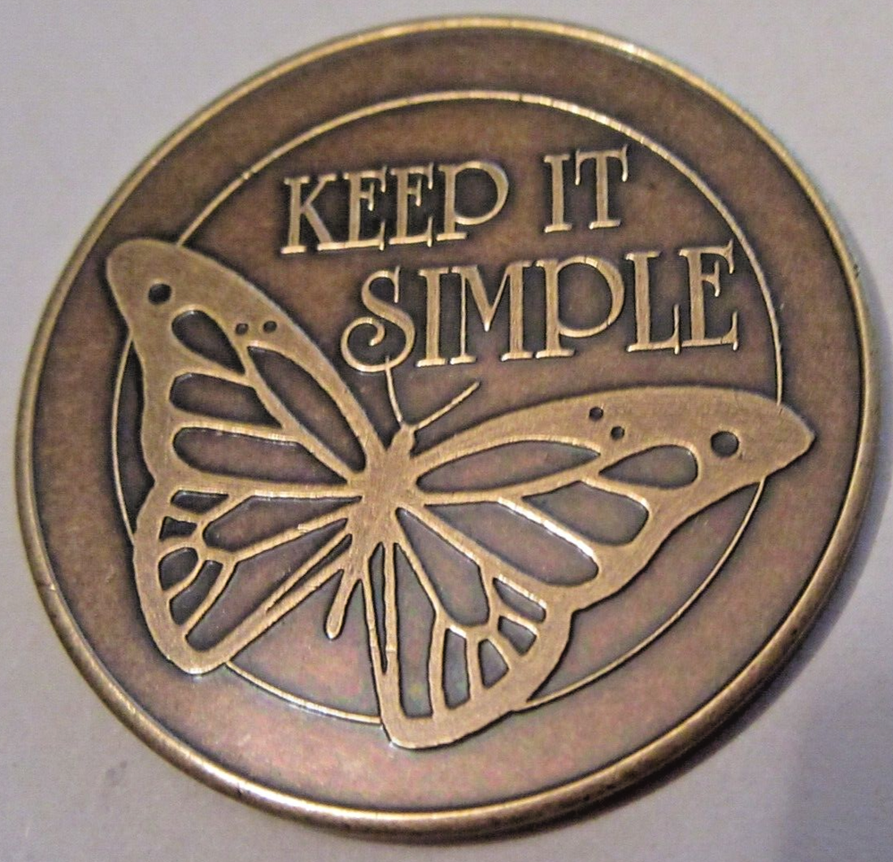 Alcoholics Anonymous AA bronze Medallion Butterfly NA keep it simple token Token