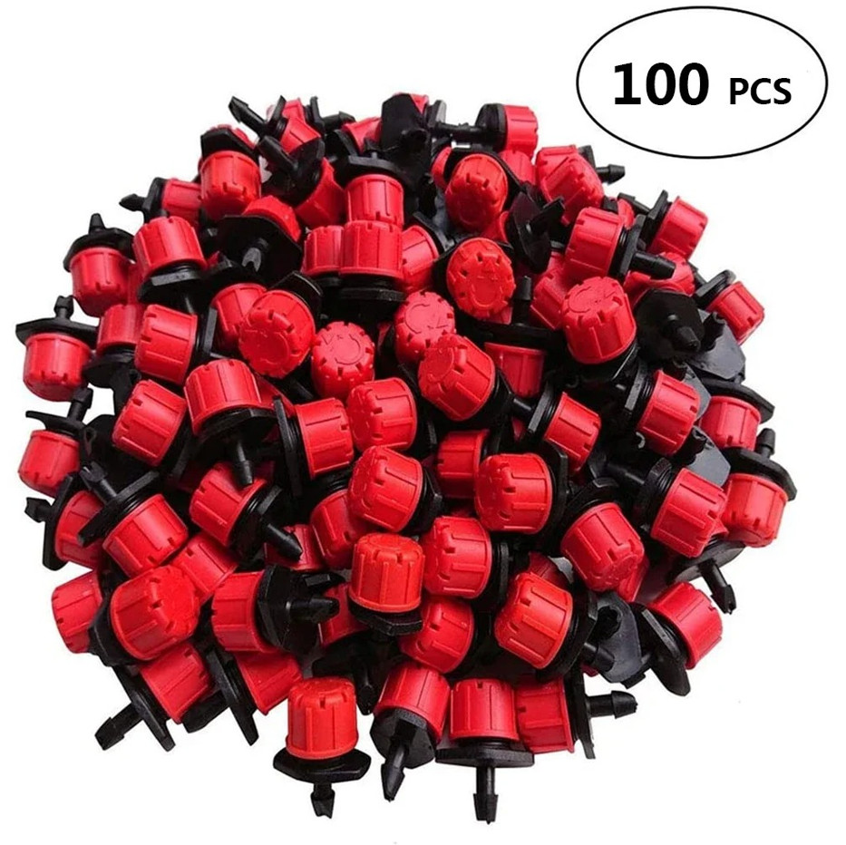 100 pcs Adjustable Irrigation Drippers 1/4" Micro Drip Watering System