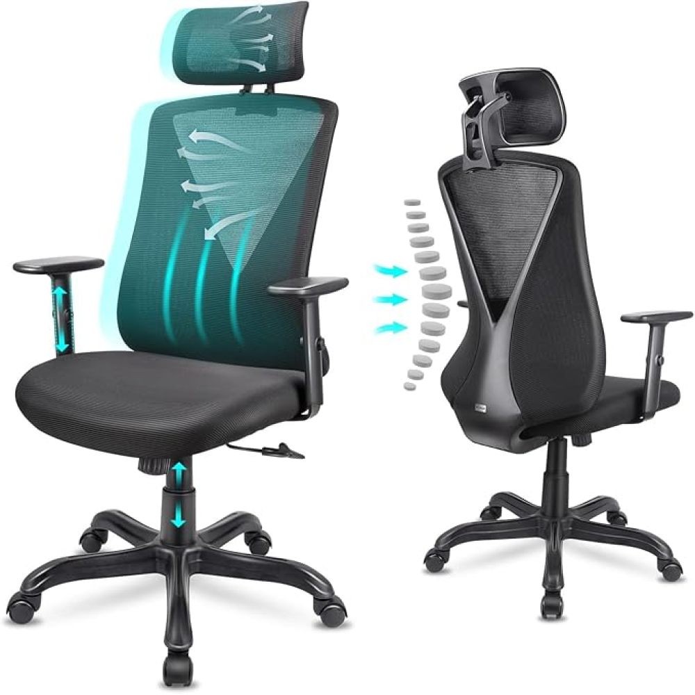Ergonomic Office Chair with Adjustable Headrest and Armrest and Storage Function