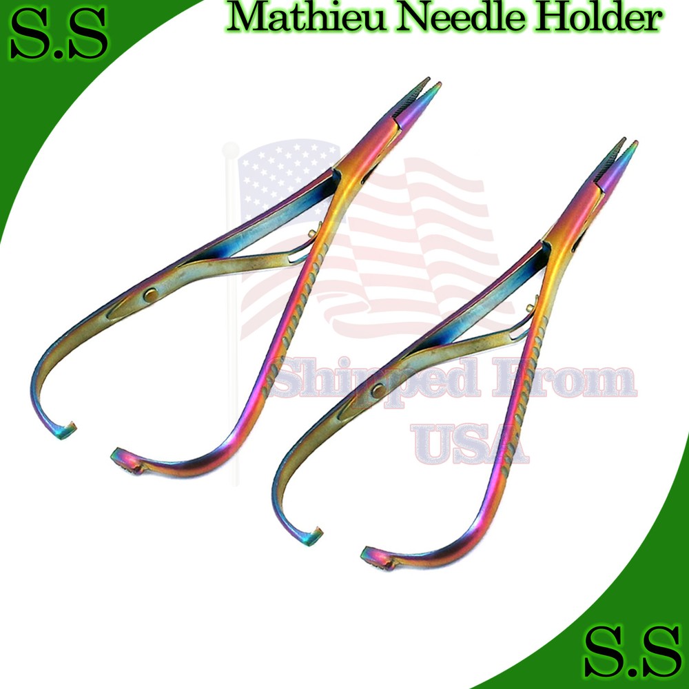 2 Mathieu Needle Holder 5.5" Surgical Denal Instruments Rainbow Multi Color