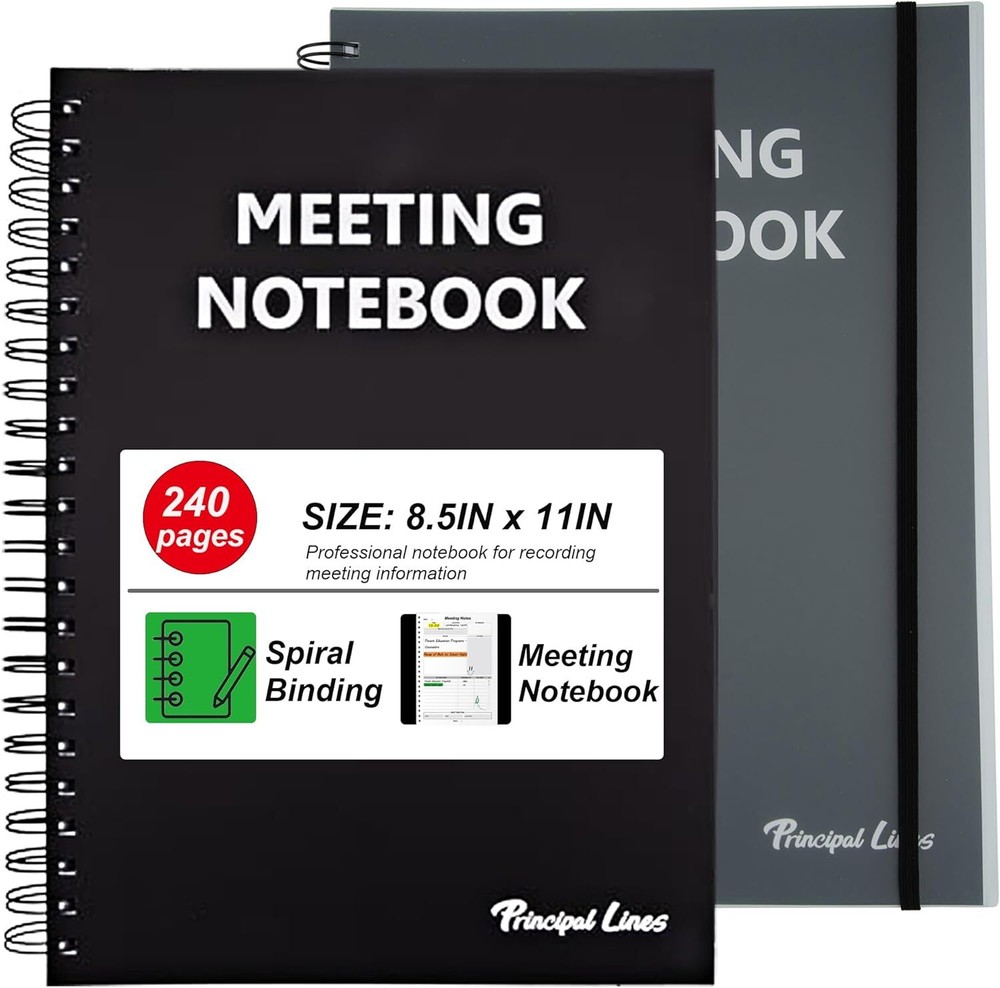 2 Pack Meeting Notebooks for Work Planner & Action Items 8.5"X11" - A4 Notebooks