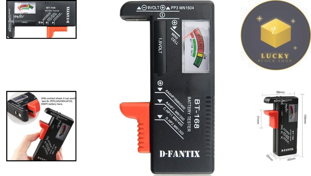 Universal Battery Tester for AAA, AA, C, D, 9V Batteries - Compact & Lightweight