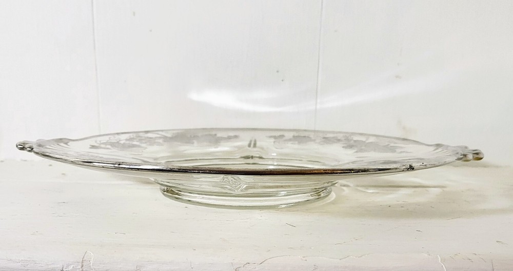 Vintage 1940s Serving Platter with Sterling Silver Grapevine Design Application