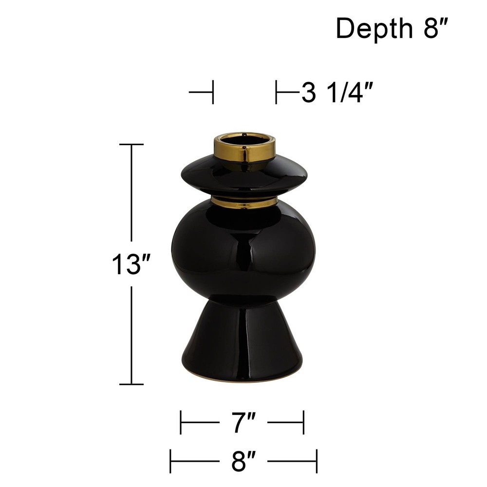 Kingfisher 13" High Shiny Black Ceramic Vase