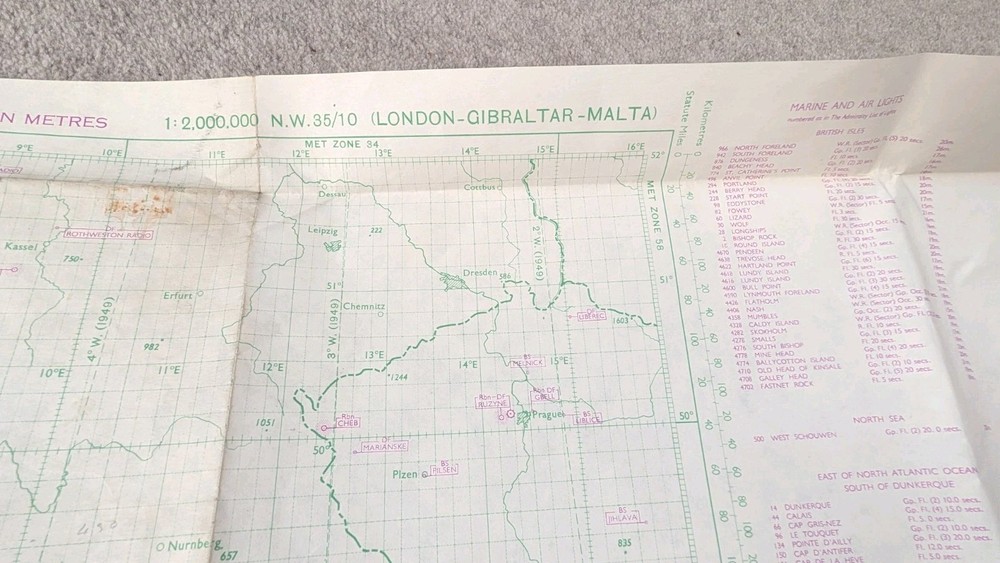 Original War Office Plotting map London-Gibraltar-Malta 1949 With Ops Markings 2