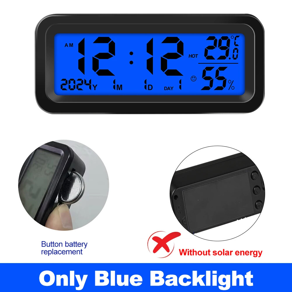 Car Digital Week Temperature Humidity Backlit Display for Dashboard Car Clock