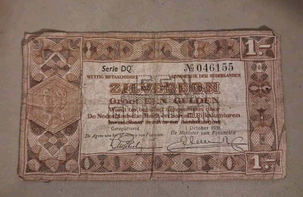1938 Netherlands 1 Gulden Note