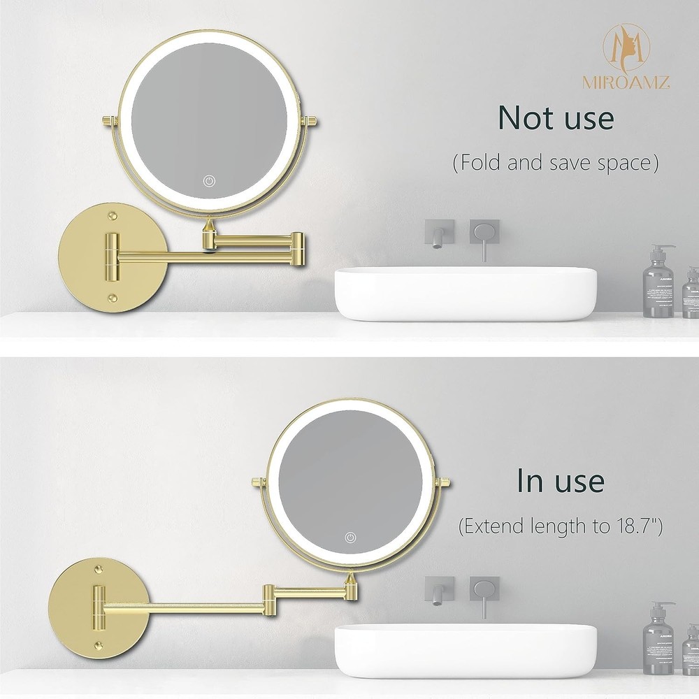 10X Rechargeable Wall Mounted Lighted Makeup Vanity Mirror 8"Double Sided Mirror