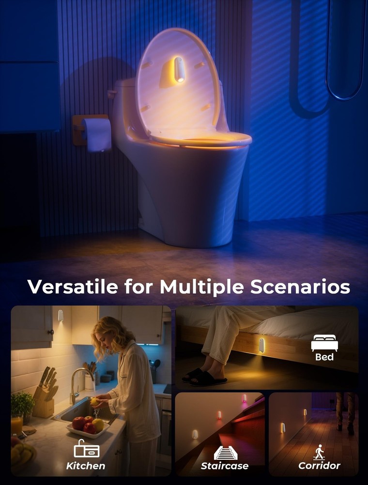 Toilet Night Light Motion Sensor, 8 Color Changing LED Wall Motion Sensor Lig...