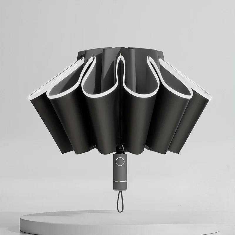 Reverse Folding Umbrella Automatic Windproof Reflective Stripe UV Rain Sun