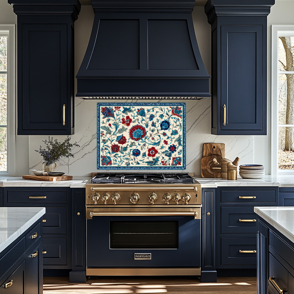 Ottoman Inspired Turkish Glass Backsplash Tile, Decorative Kitchen Splashback