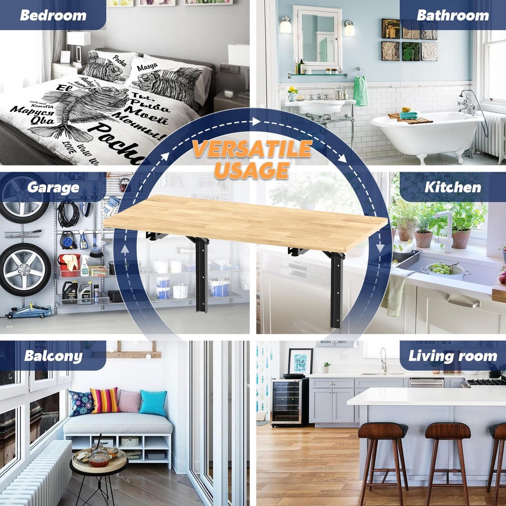 48" Wall Mounted Folding Workbench Heavy Duty Foldable Work Table Collapsible De