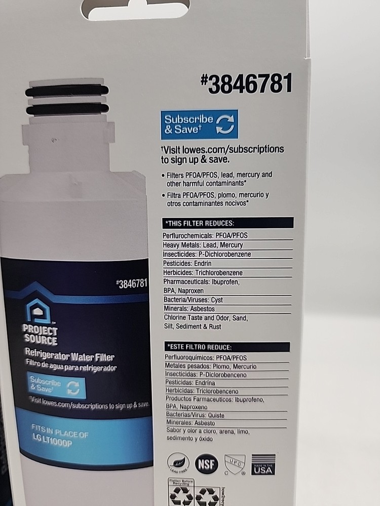 4 PACK Project Source 3846781 L-5-2 Refrigerator Water Filter fits LG LT1000P